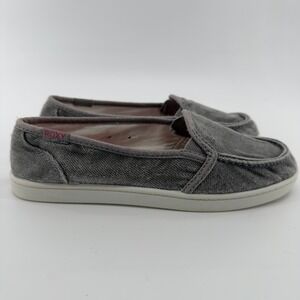 Roxy Minnow Gray Canvas Slip On Sneakers Womens Size 6 Casual Loafers Shoes